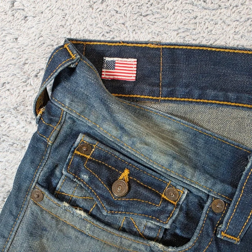 Vtg True Religion Ricky Jeans Mens 38 (Fits 40) Blue Relaxed Y2K Distressed USA